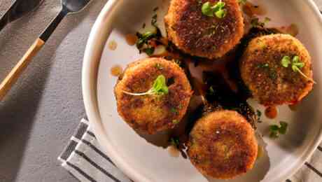 Salmon and Pine Nut Patties with Galilee’s Delicacy Silan Caramel